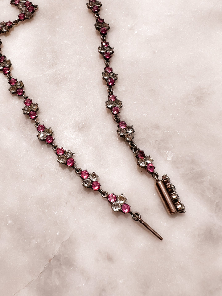 Glorious English Victorian Pink Topaz and Diamond Color Paste Collar