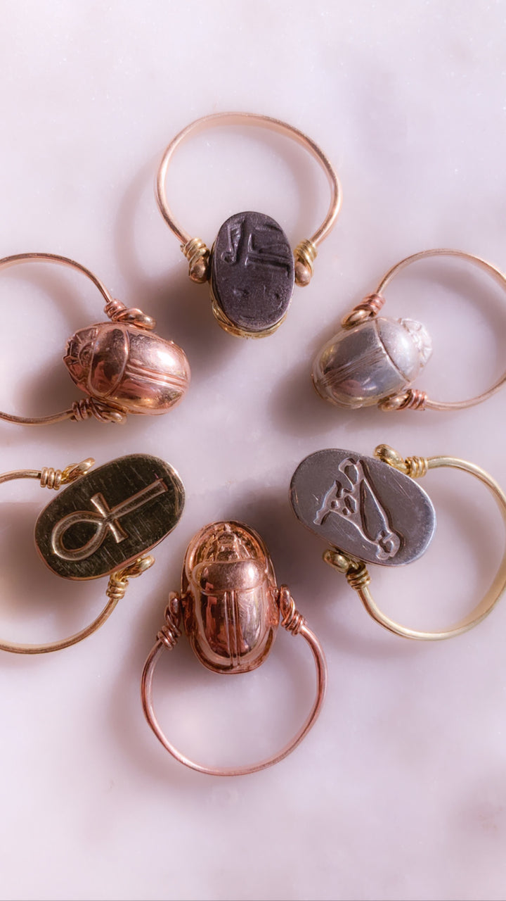 18k Gold Scarab Flip Ring Size 7.5-8