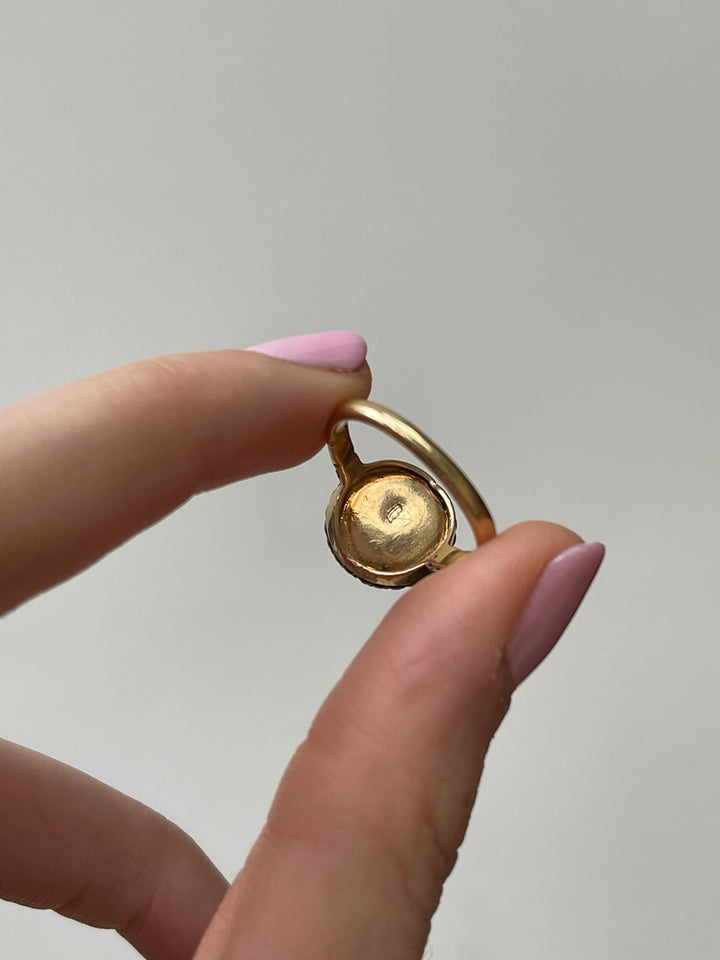 Outstanding Foiled Garnet Ring with Rose-Cut Halo