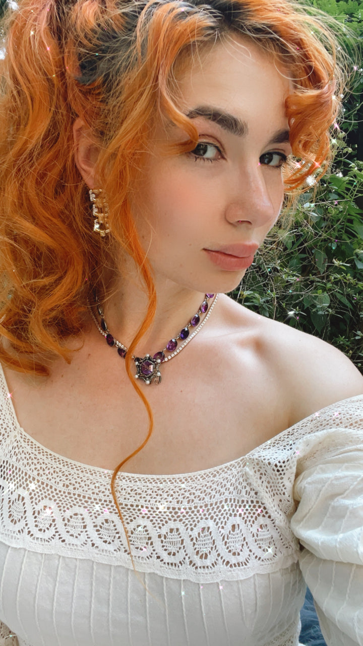 14k Diamond, Amethyst, & Pearl Star Pendant