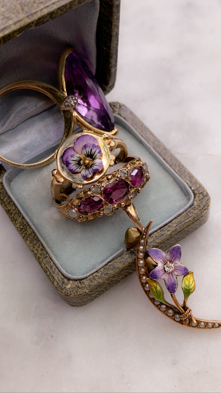 Antique 15k Tourmaline, Seed Pearl, and Paste Ring