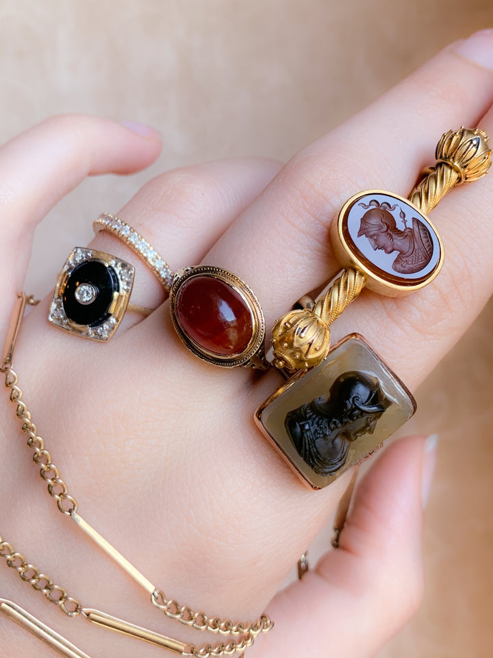 14ct Superb 1940’s Onyx and Diamond Ring & Gold Filled Split Ring