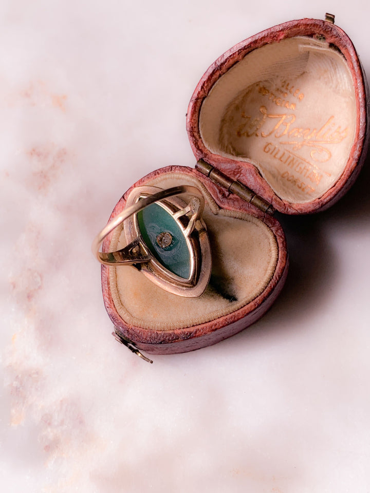 Glorious Green Chrysoprase and Diamond Ring in 10k