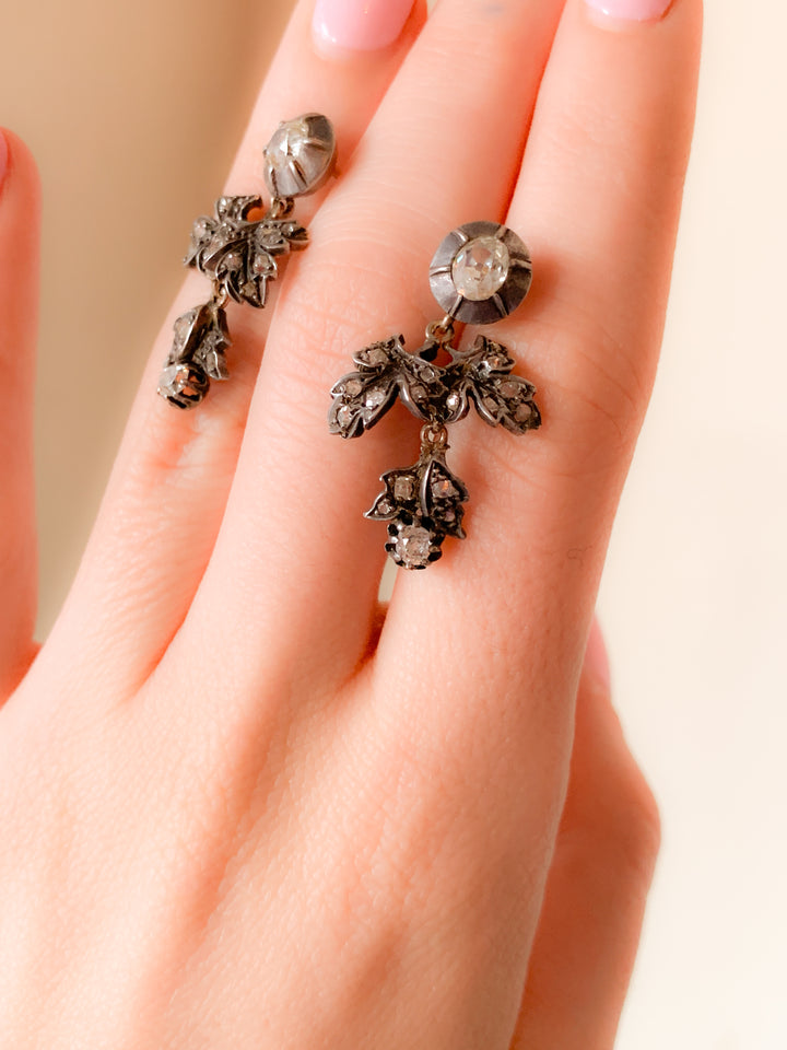 Exceptional Early 19th Century Diamond Earrings with Fig Leaves