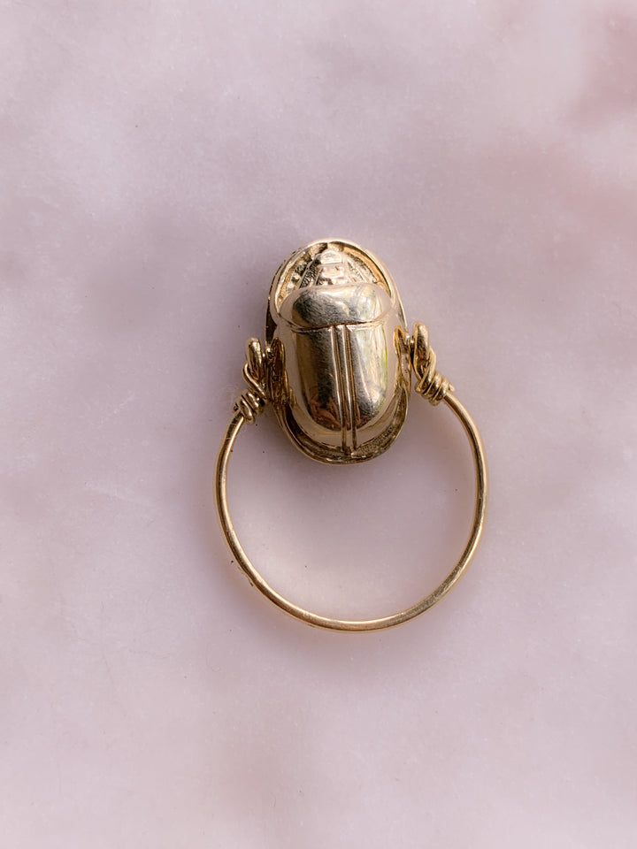 18k Gold Scarab Flip Ring Size 7.5-8