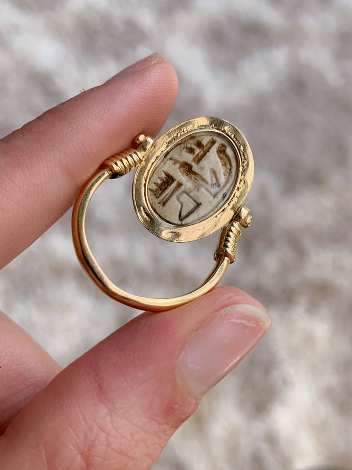 14k Specimen Set Ancient Steatite Scarab Ring