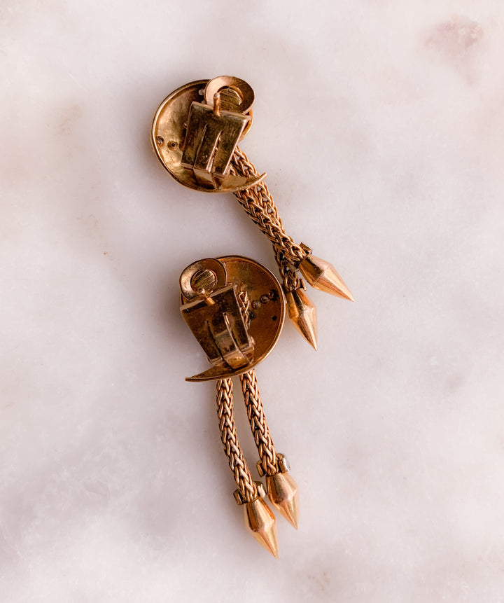 Exceptional Retro 14k Pink Gold and Diamond Earrings