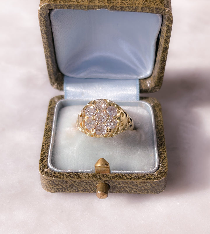 Victorian Old-Mine Cut Diamond Cluster Ring