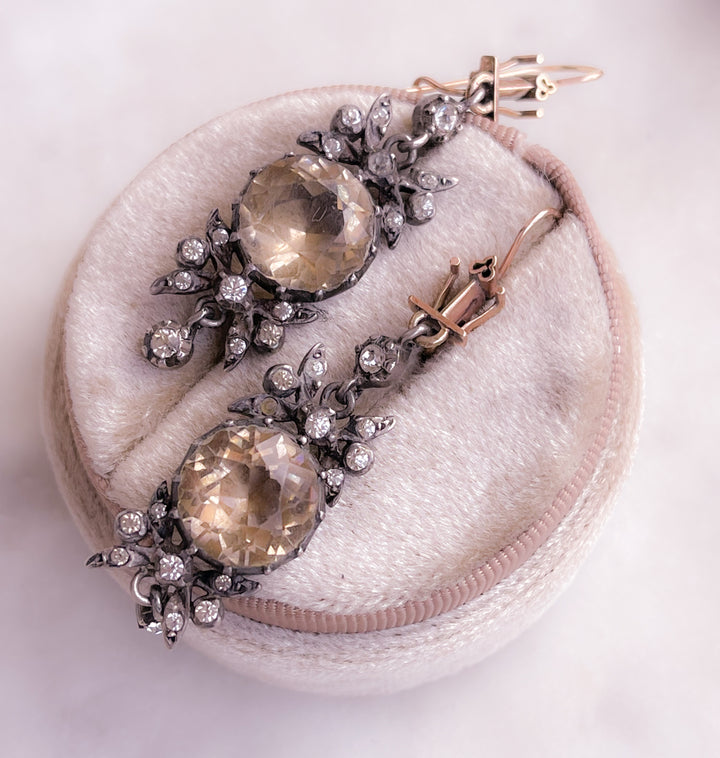 Superb 19th C Citrine and Diamond Paste Earrings