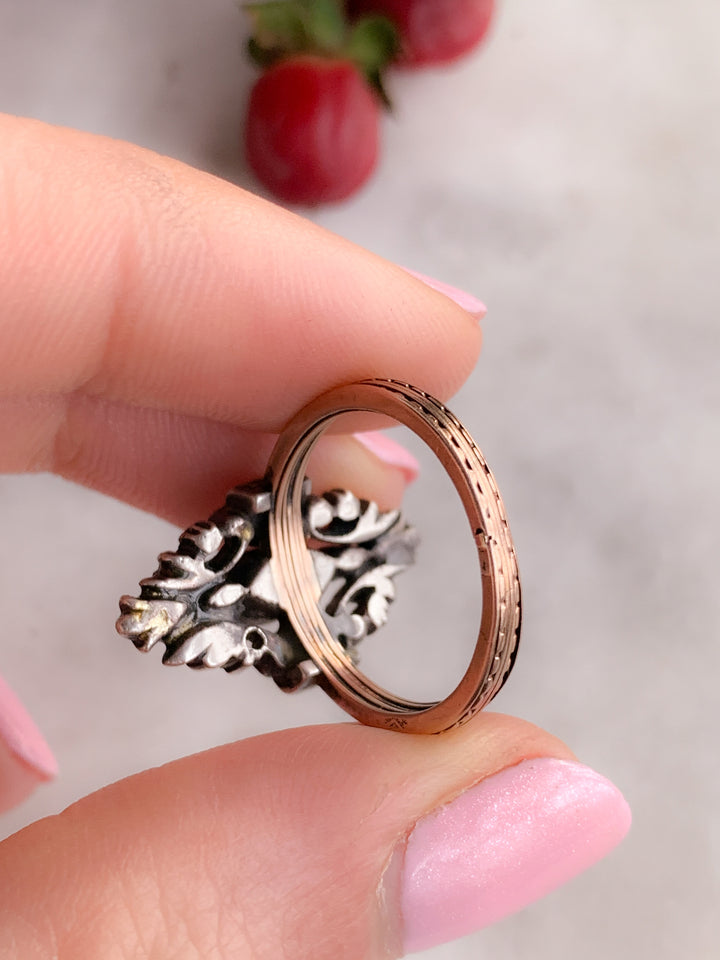 19th Century French Gemset Ring with Amethyst, Diamonds, and Emeralds