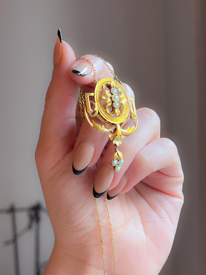 18ct Napoleón III Period Dinner Necklace with Pearls and Scrolls