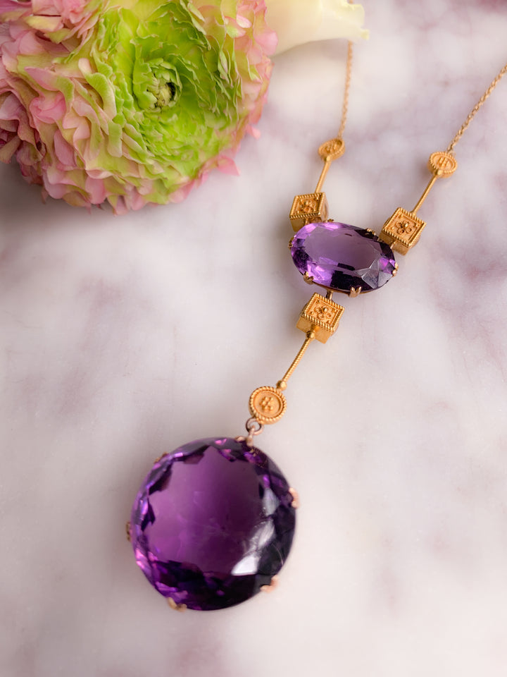 Outstanding Amethyst Necklace in 15k Circa 1879 *include ribbon*