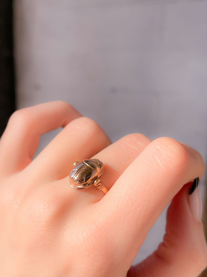 14k Pink, 18k Yellow Gold, and Platinum Large Scarab with Feather Glyph on Reverse