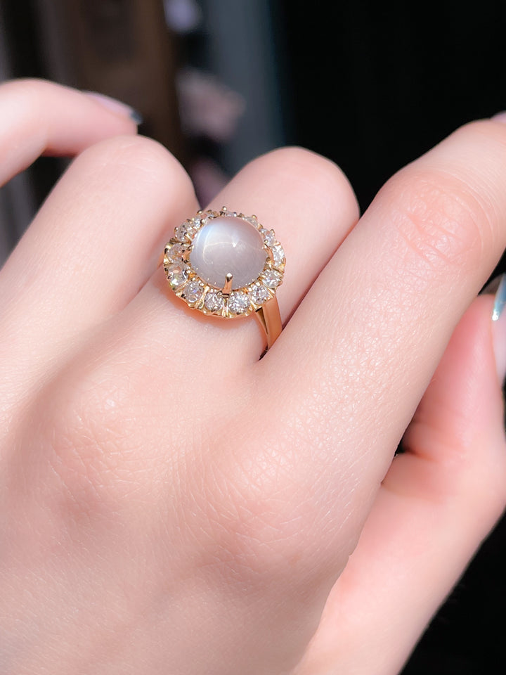 Massive 18k Diamond and Moonstone Cluster Ring