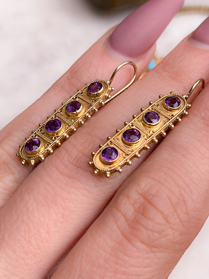 15K Etruscan Revival Amethyst Earrings