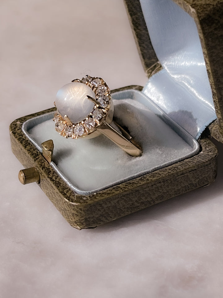 Massive 18k Diamond and Moonstone Cluster Ring