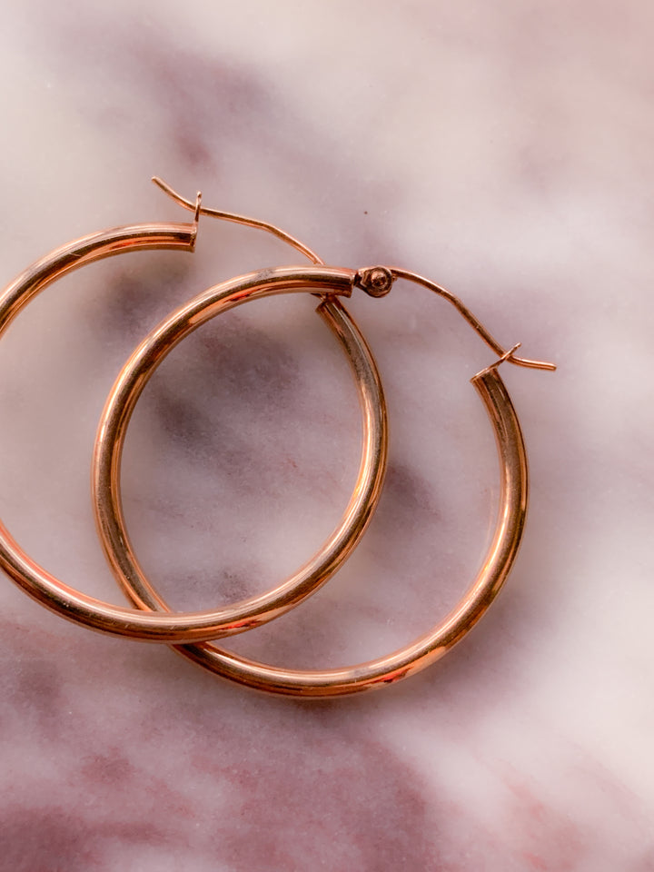 Vintage Pink Gold Hoops *