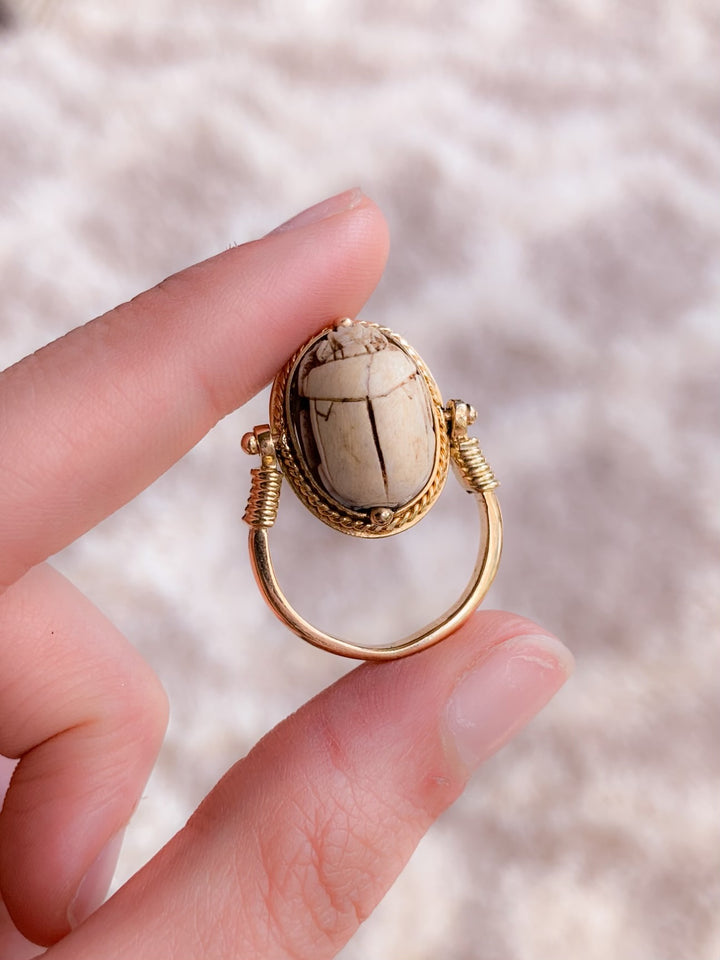 14k Specimen Set Ancient Steatite Scarab Ring