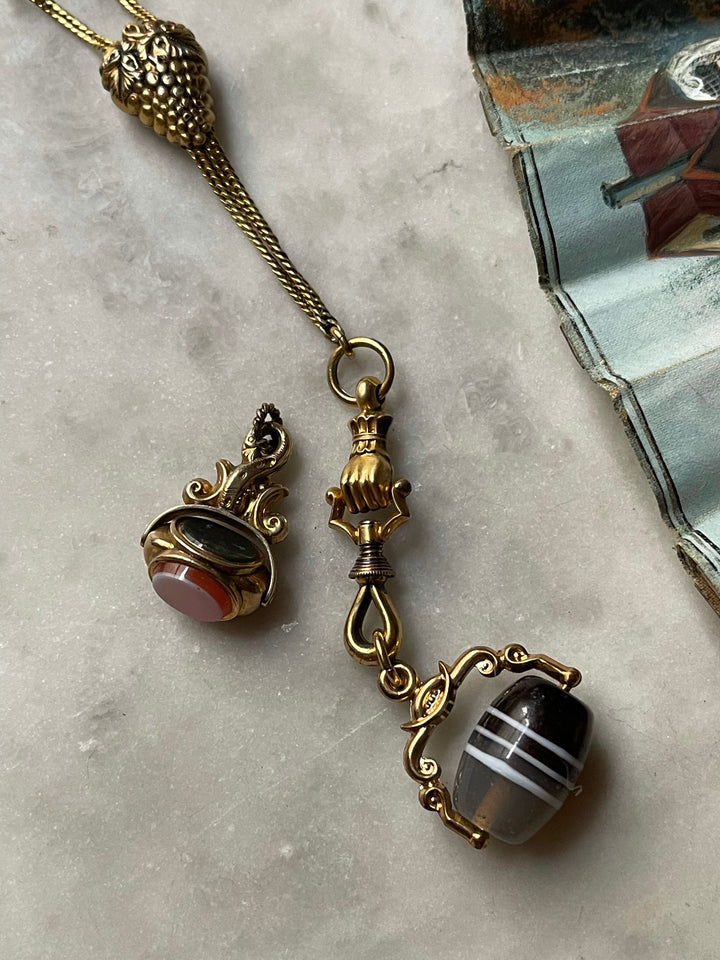 Pinchbeck and Banded Agate Rolling Fob