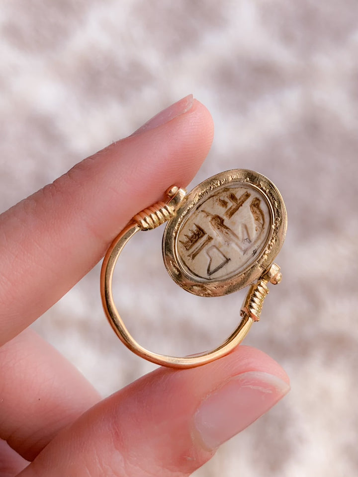 14k Specimen Set Ancient Steatite Scarab Ring