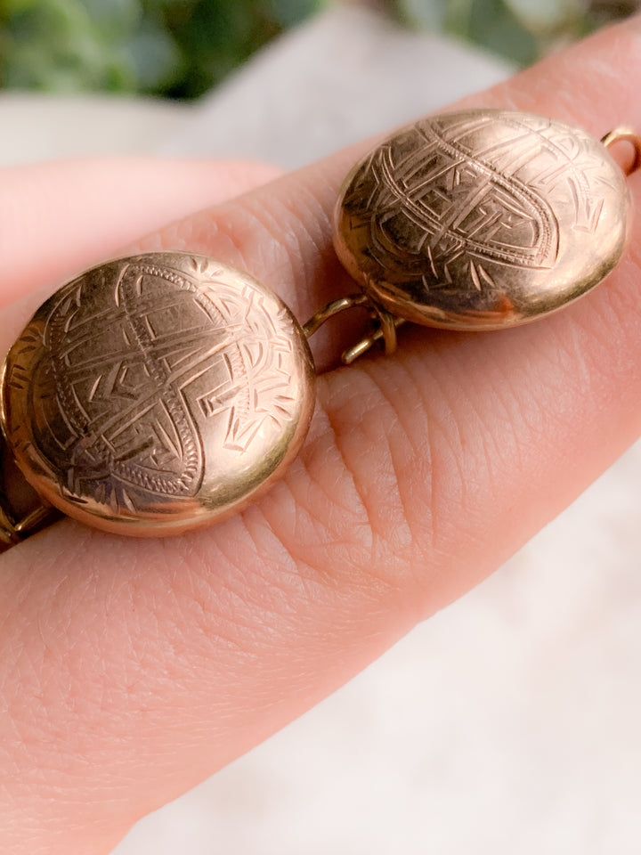 Victorian 14k Button Earrings Initialed GAS