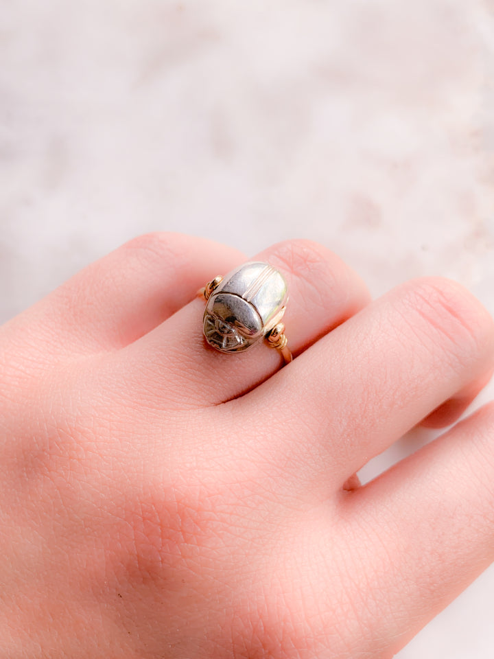 Platinum & 14k Scarab Flip Ring Size 6.5