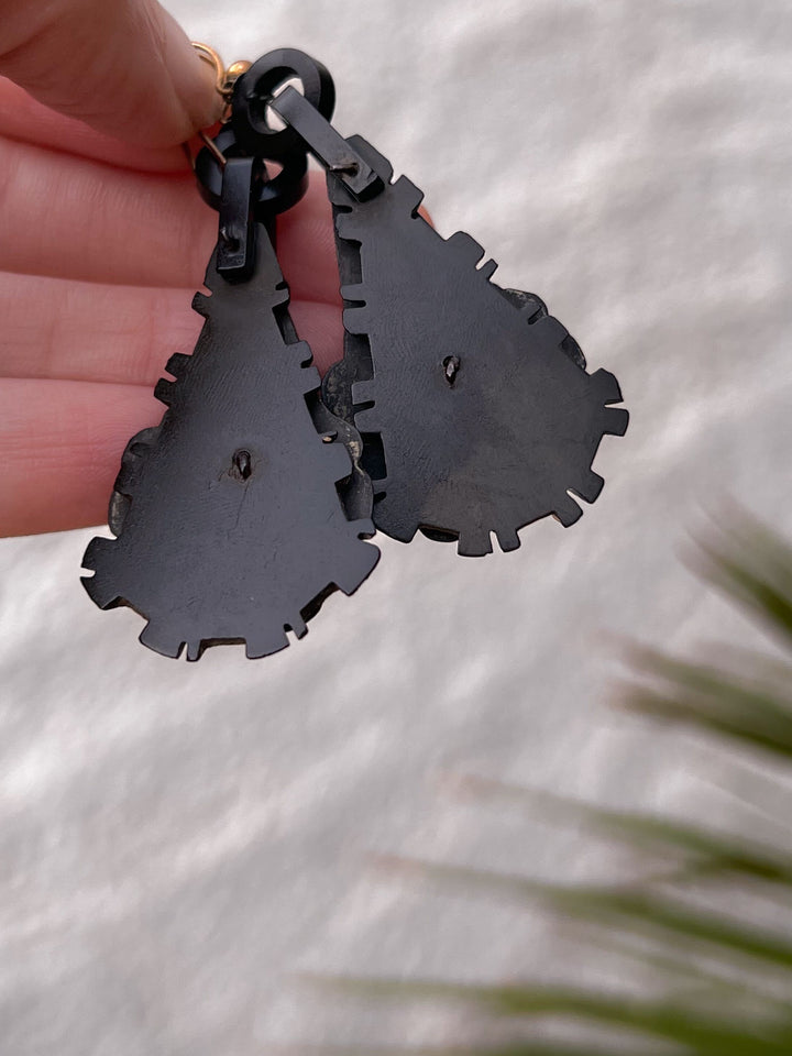 Vulcanite Earrings with Jet Boules