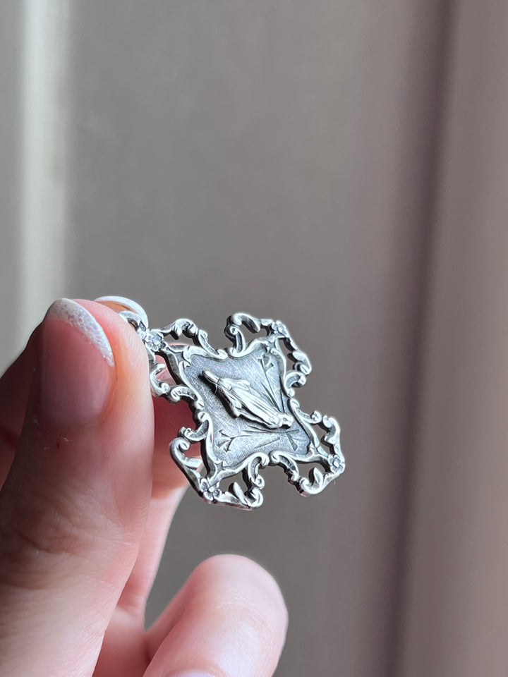 Extremely Special French Mother Mary Medal In Sterling