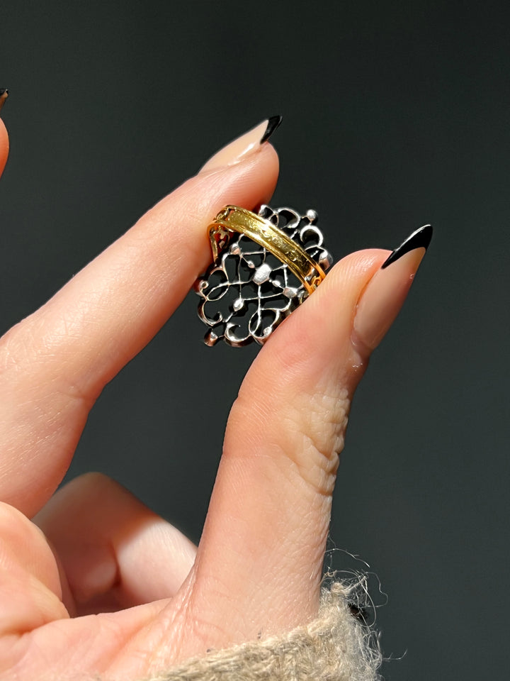 Fine 19th C French Marcasite, Diamond And Garnet Ring