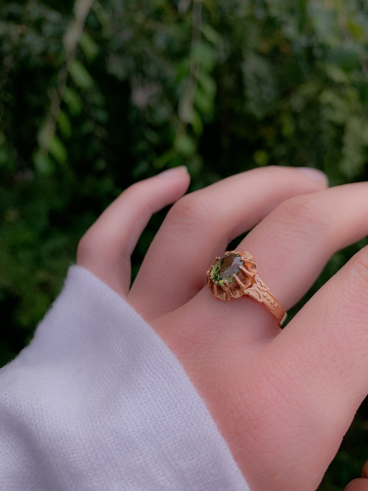 Oval Brilliant Demantoid Russian Ring in 14k Rose Gold