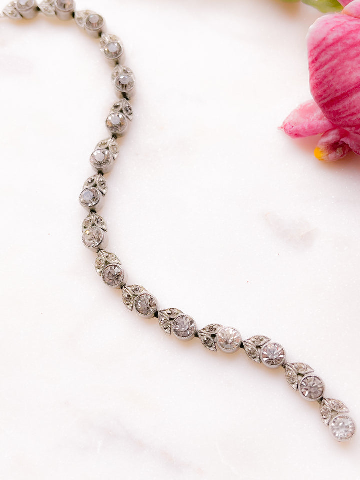 Belle Époque Coin Silver and Paste "Diamond" Rose Vine Bracelet