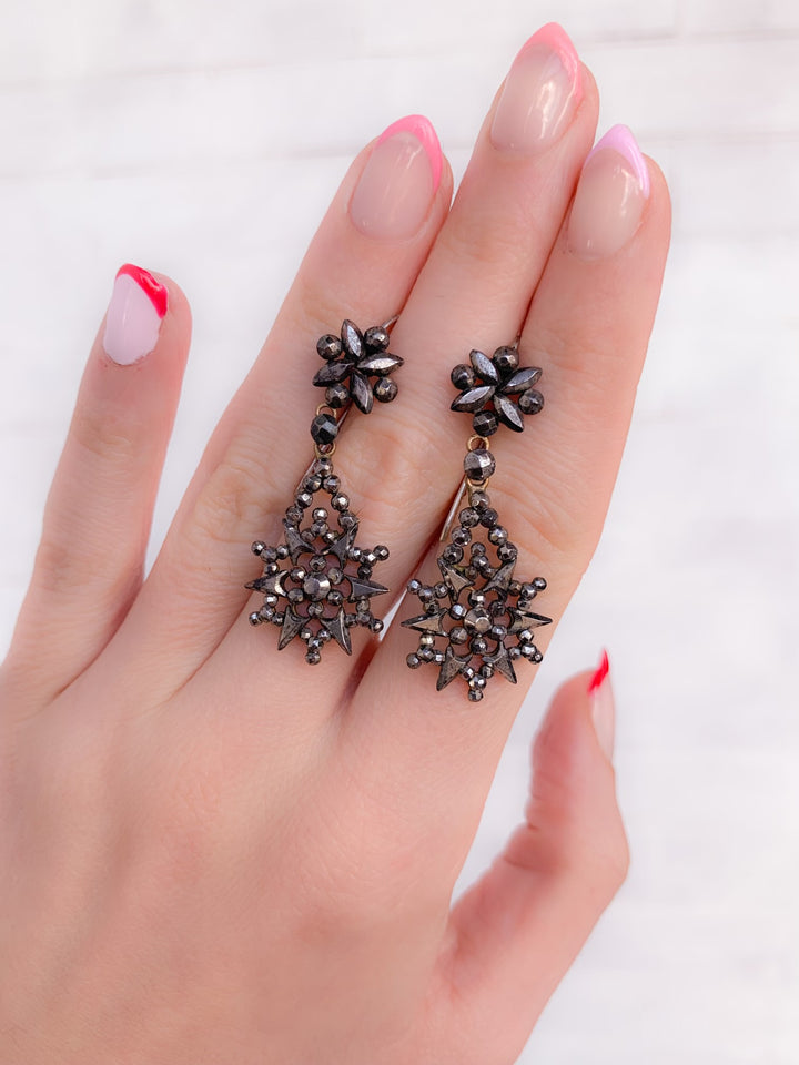 Early 19th C Steel-Cut French Star Earrings
