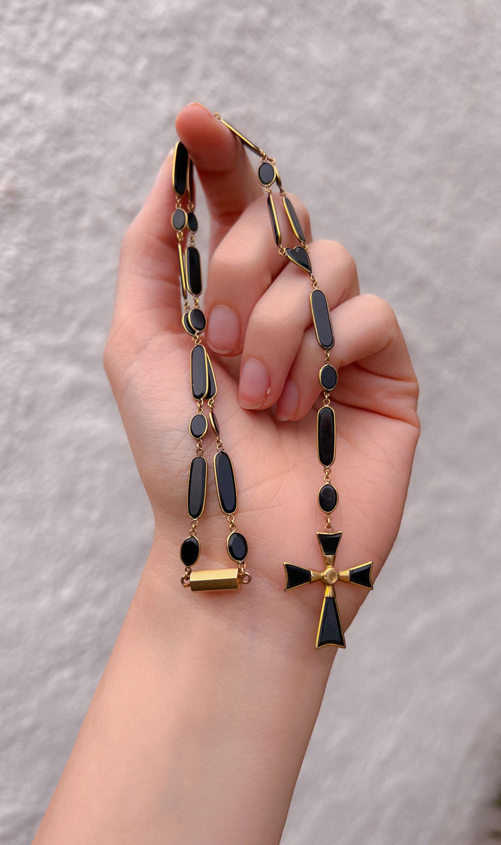 Extremely Rare C. 1820 9k Onyx "Rosary" Necklace