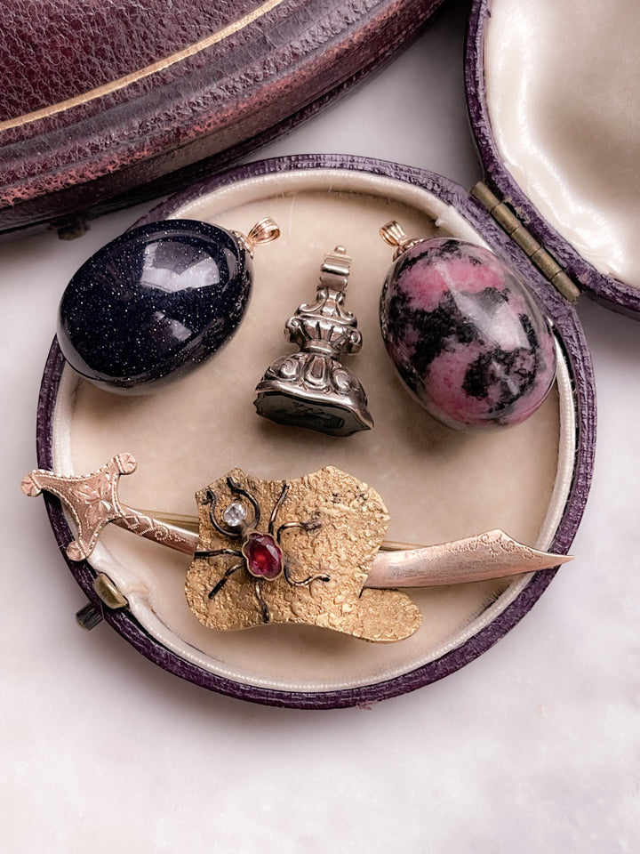 Gold-Filled Scimitar with Paste Ruby Bug