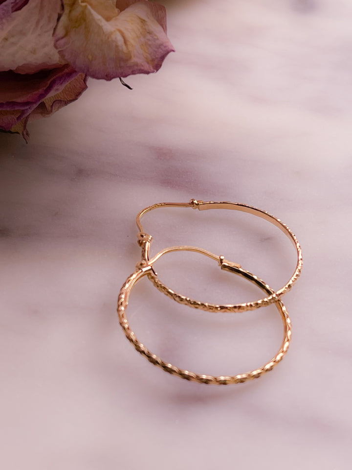 14k Vintage Floral Textured Hoops
