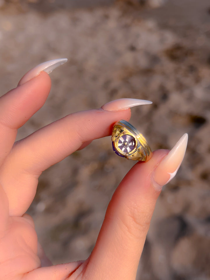 Exceptional Late 19th C Carved Amethyst Flower Conversion Ring