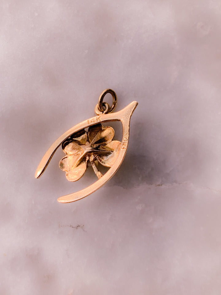 14k Edwardian Wishbone x Pansy with Pearl Pendant *