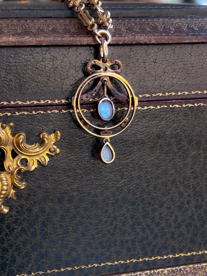 Edwardian Opal and Diamond Bow Pendant