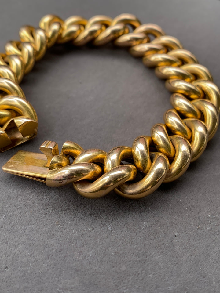 18k French Cuban Link Bracelet Circa 1880 *include red and green ribbon*