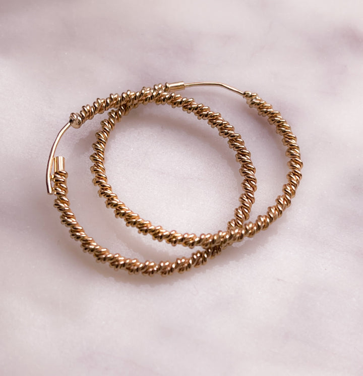 Lovely Pair of Vintage Textured Hoops in 14k