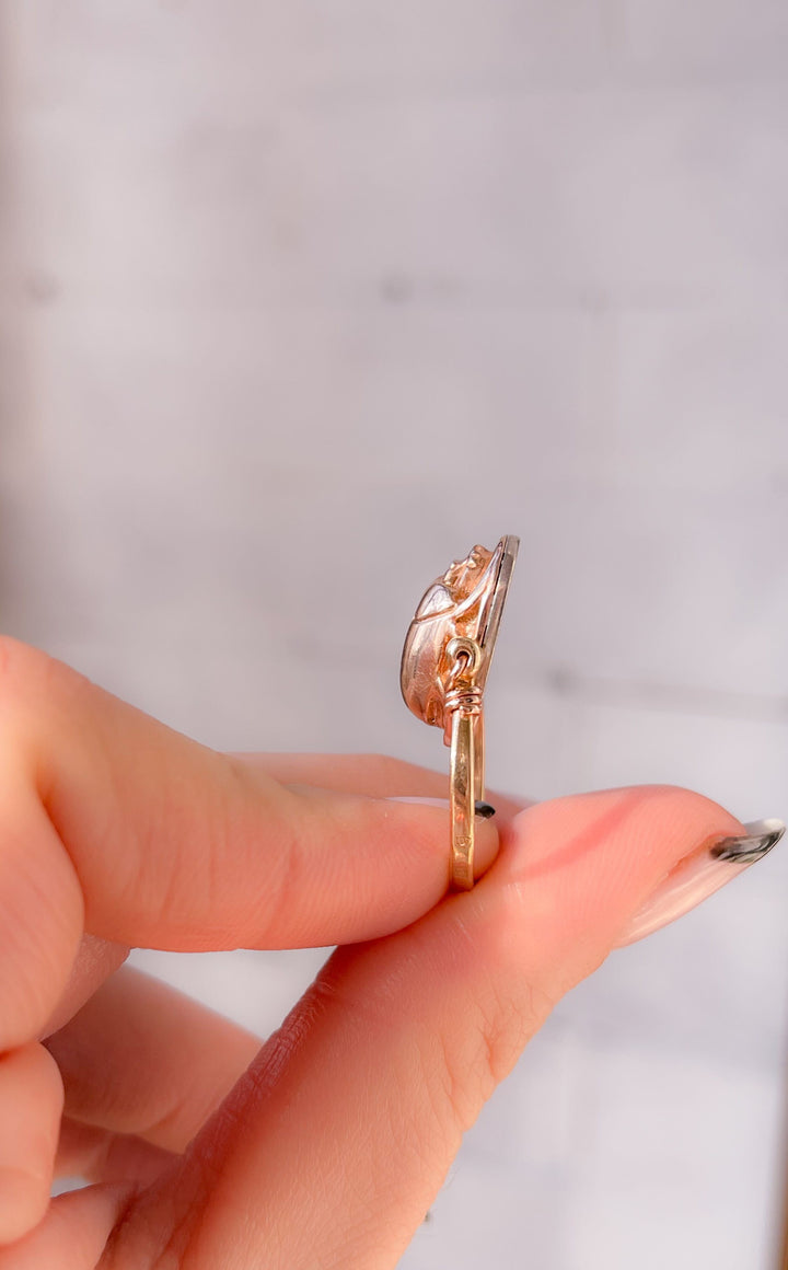 14k Pink, 18k Yellow Gold, and Platinum Large Scarab with Feather Glyph on Reverse