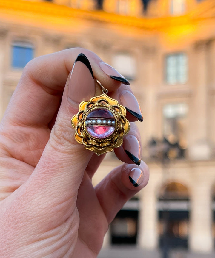 15k Lavender Rock Crystal And Pearl Pendant