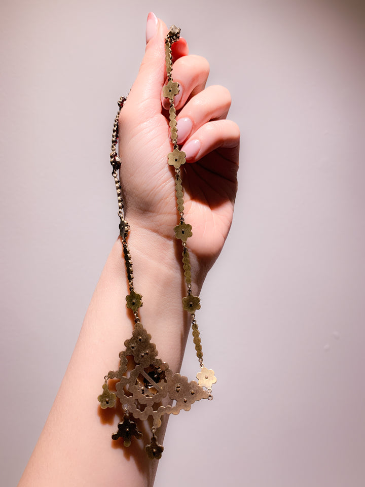 6k Pearl and Garnet Festoon Necklace
