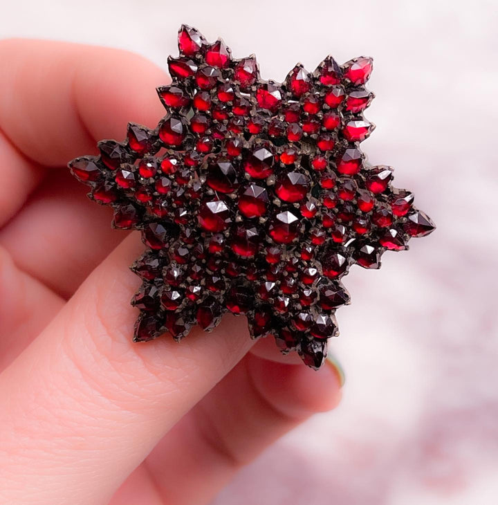 Victorian Bohemian Garnet Star in Low Grade Silver