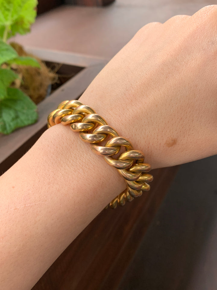 18k French Cuban Link Bracelet Circa 1880 *include red and green ribbon*
