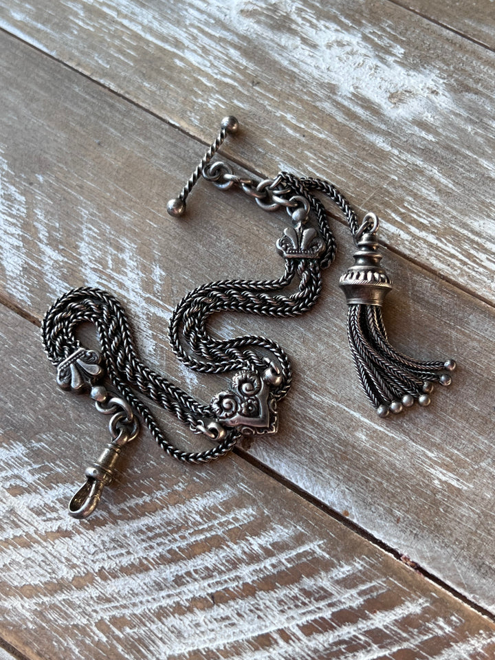 Rare Victorian Silver Heart Slide Chain