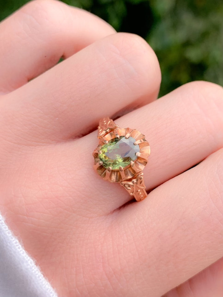 Oval Brilliant Demantoid Russian Ring in 14k Rose Gold