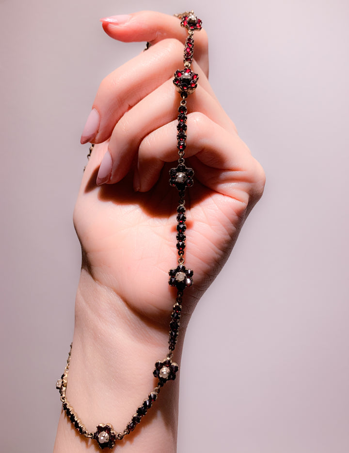 6k Pearl and Garnet Festoon Necklace