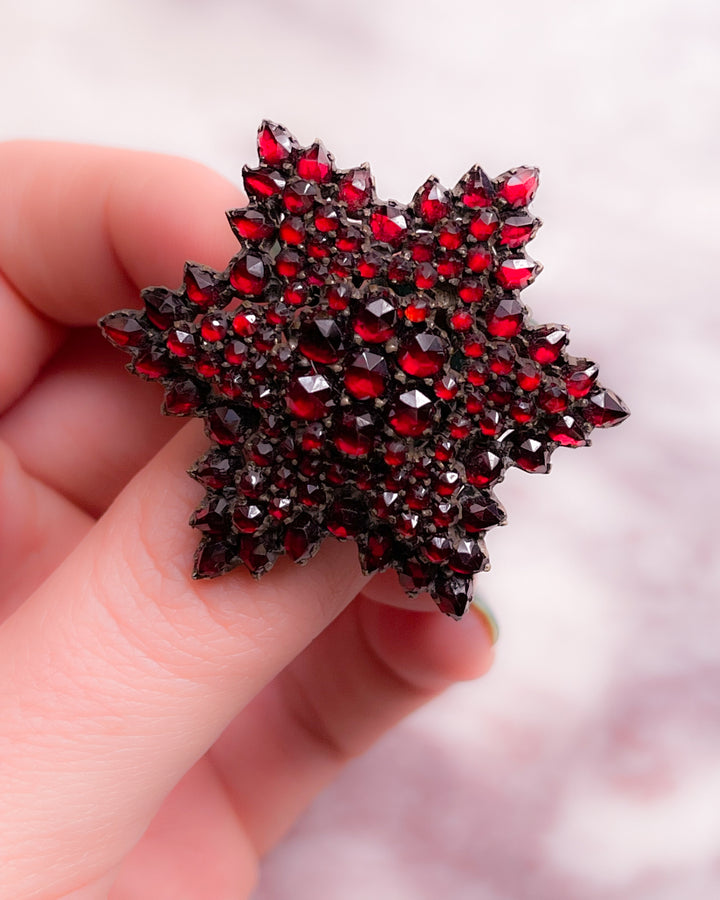 Victorian Bohemian Garnet Star in Low Grade Silver