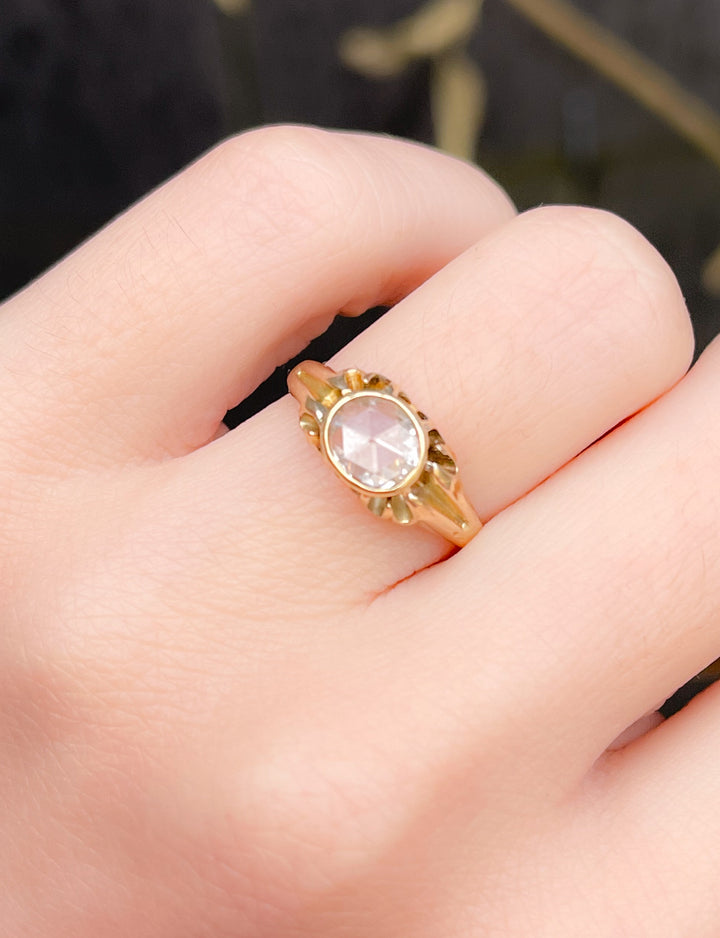 Diamond 18k Set Rose-Cut Solitaire Ring